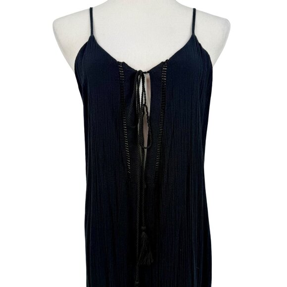 Tobi Black Lace Crochet Trim Gauzy Plunging Strappy Back Casual Boho Maxi Dress - Picture 6 of 16